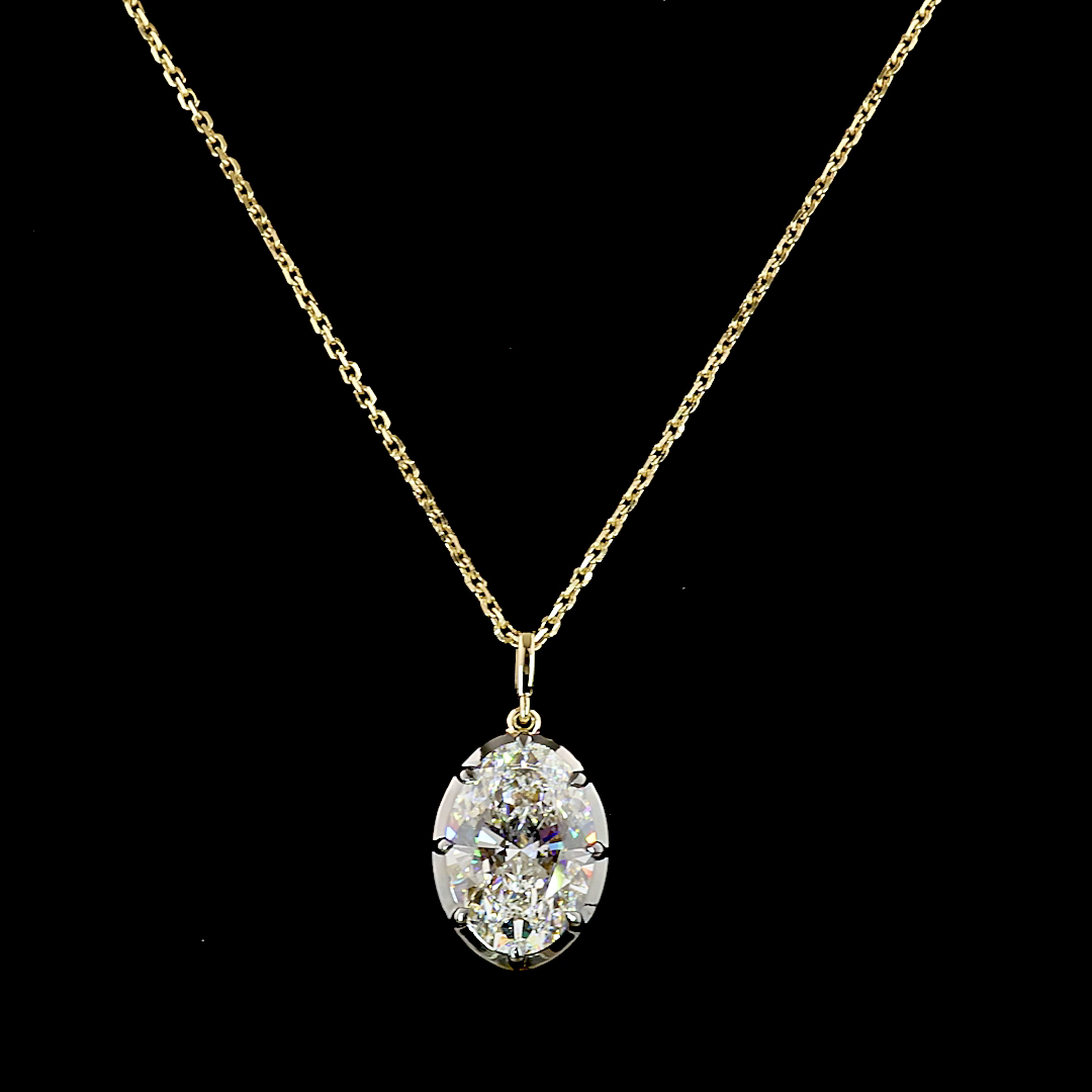 4.13 CT Oval Lab Grown Diamond Solitaire Necklace Pendant 17" (F Color and VVS2 Clarity)