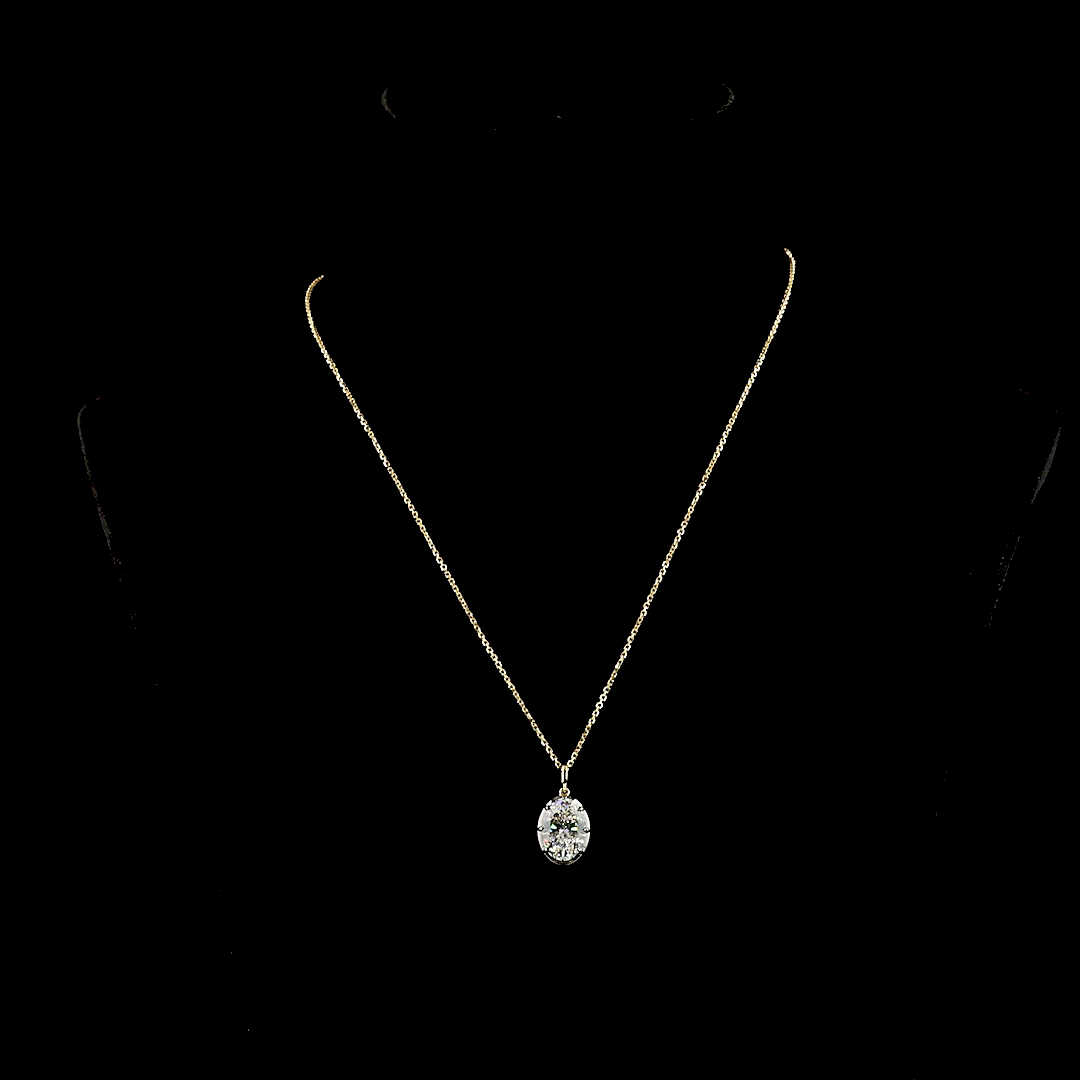 4.13 CT Oval Lab Grown Diamond Solitaire Necklace Pendant 17" (F Color and VVS2 Clarity)