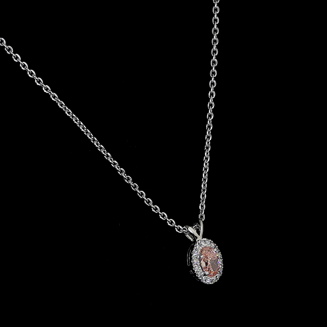 0.44 CTTW Oval Lab Diamond Halo Necklace Pendant (VS2 Clarity)