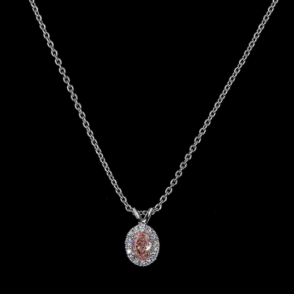 0.44 CTTW Oval Lab Diamond Halo Necklace Pendant (VS2 Clarity)