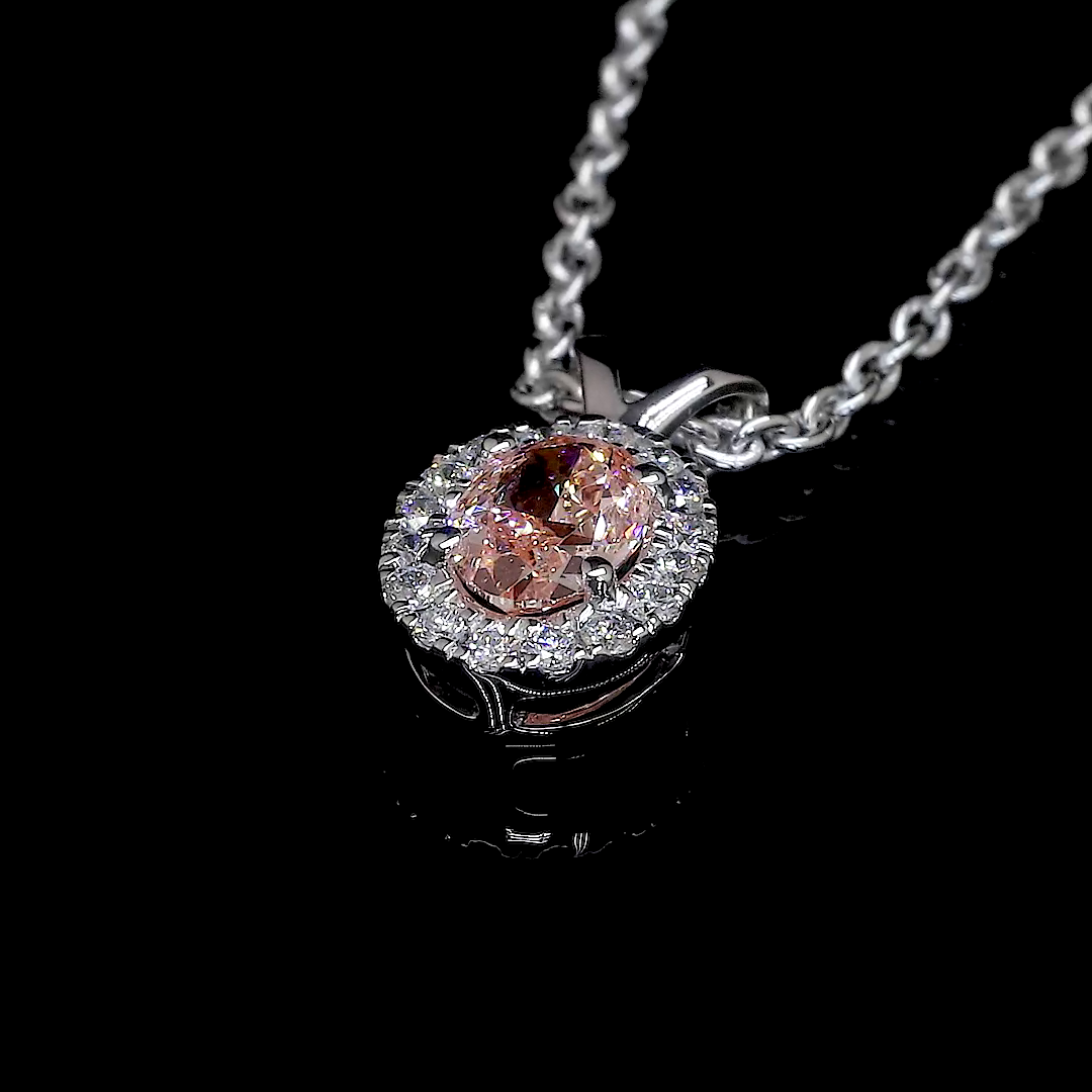 0.44 CTTW Oval Lab Diamond Halo Necklace Pendant (VS2 Clarity)