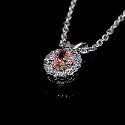 0.44 CTTW Oval Lab Diamond Halo Necklace Pendant (VS2 Clarity)