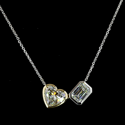 5.27 CTTW Heart Lab Diamond Toi et Moi Necklace Pendant (F Color and VS1 Clarity)