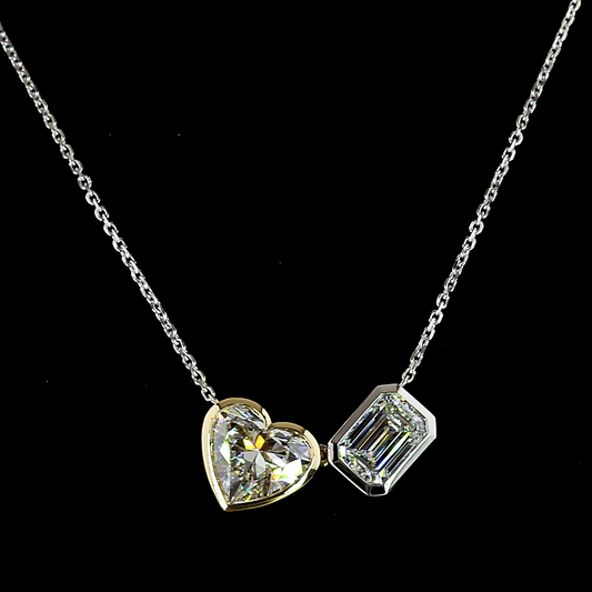 5.27 CTTW Heart Lab Diamond Toi et Moi Necklace Pendant (F Color and VS1 Clarity)
