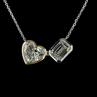 5.27 CTTW Heart Lab Diamond Toi et Moi Necklace Pendant (F Color and VS1 Clarity)