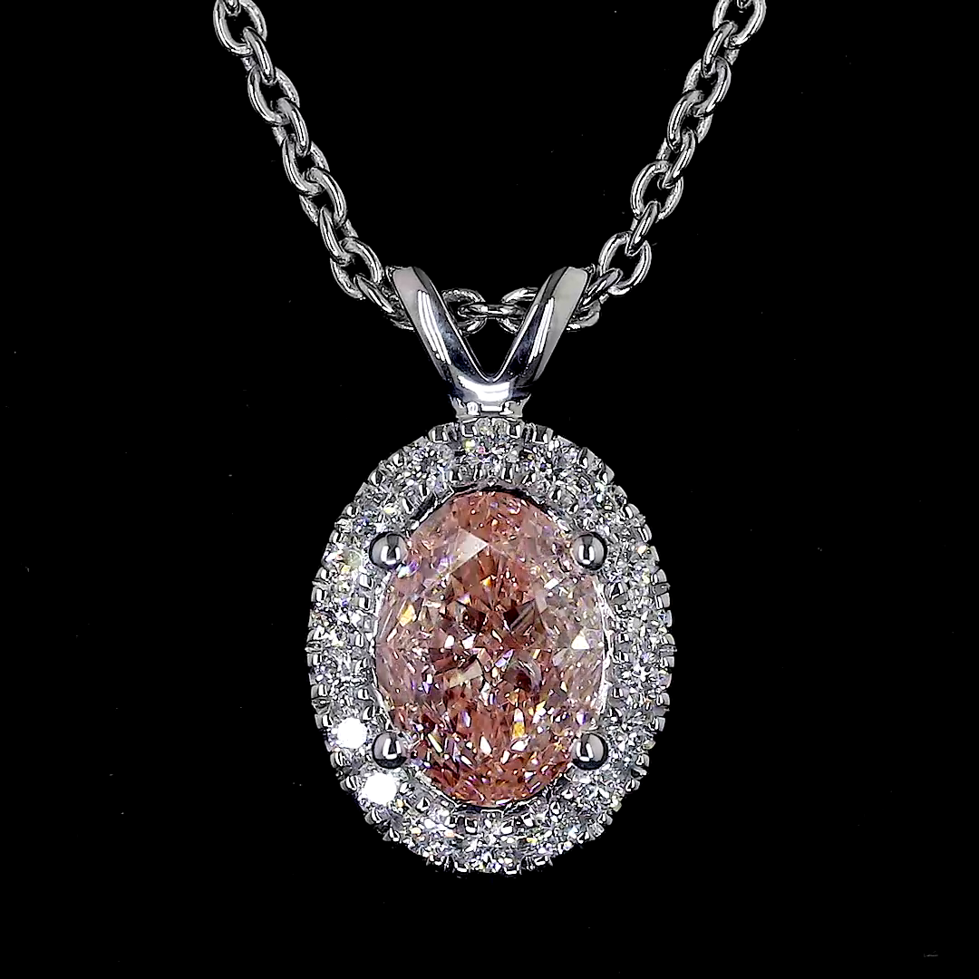 0.81 CTTW Oval Lab Diamond Halo Necklace Pendant 18" (VS1 Clarity)