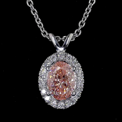 0.81 CTTW Oval Lab Diamond Halo Necklace Pendant 18" (VS1 Clarity)