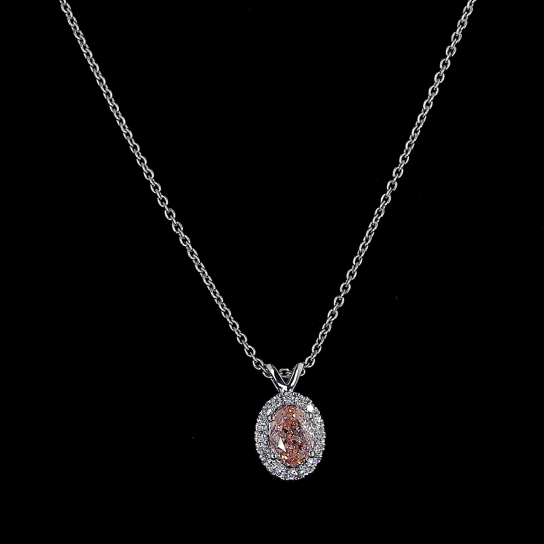 0.81 CTTW Oval Lab Grown Diamond Halo Necklace Pendant (VS1 Clarity)