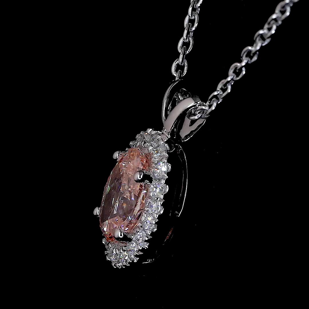 0.81 CTTW Oval Lab Diamond Halo Necklace Pendant 18" (VS1 Clarity)