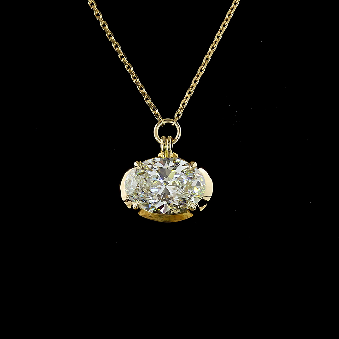 2.04 CT Oval Lab Grown Diamond Solitaire Necklace Pendant 18" (F Color and VS1 Clarity)