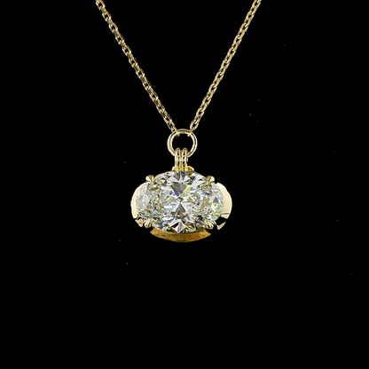 2.04 CT Oval Lab Grown Diamond Solitaire Necklace Pendant 18" (F Color and VS1 Clarity)