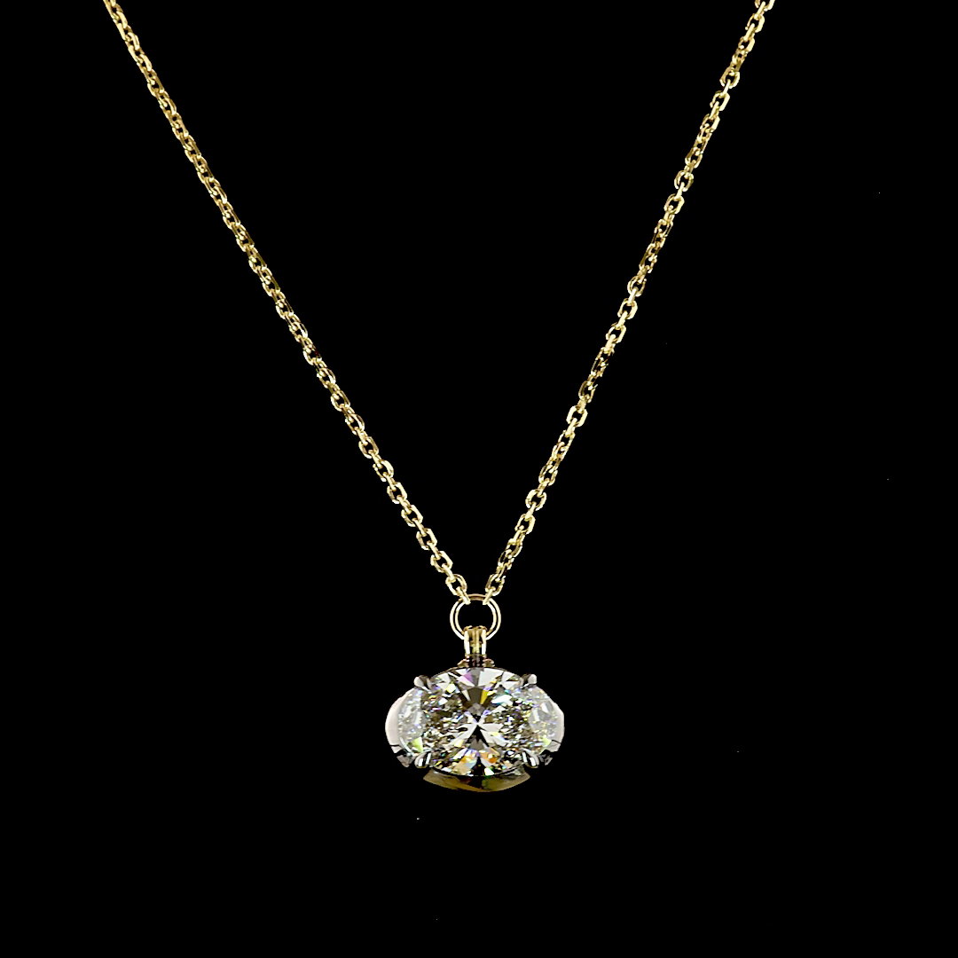 2.07 CT Oval Lab Grown Diamond Solitaire Necklace Pendant 18" (F Color and VVS2 Clarity)