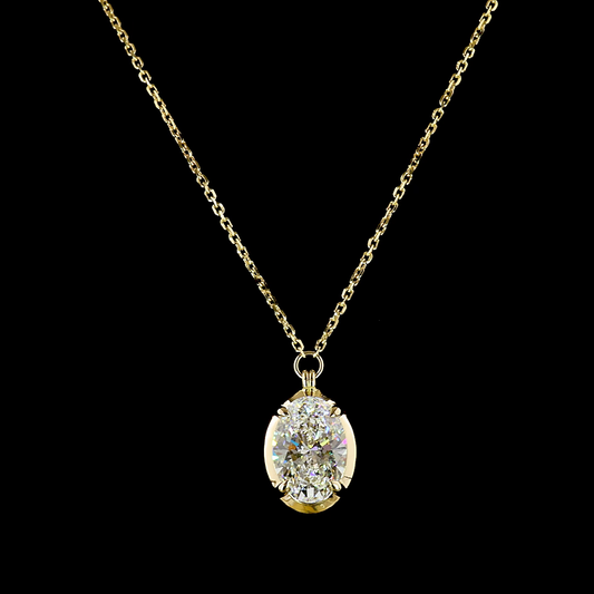 3.07 CT Oval Lab Diamond Solitaire Necklace Pendant (F Color and VS1 Clarity)