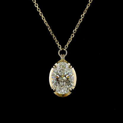 3.07 CT Oval Lab Diamond Solitaire Necklace Pendant (F Color and VS1 Clarity)