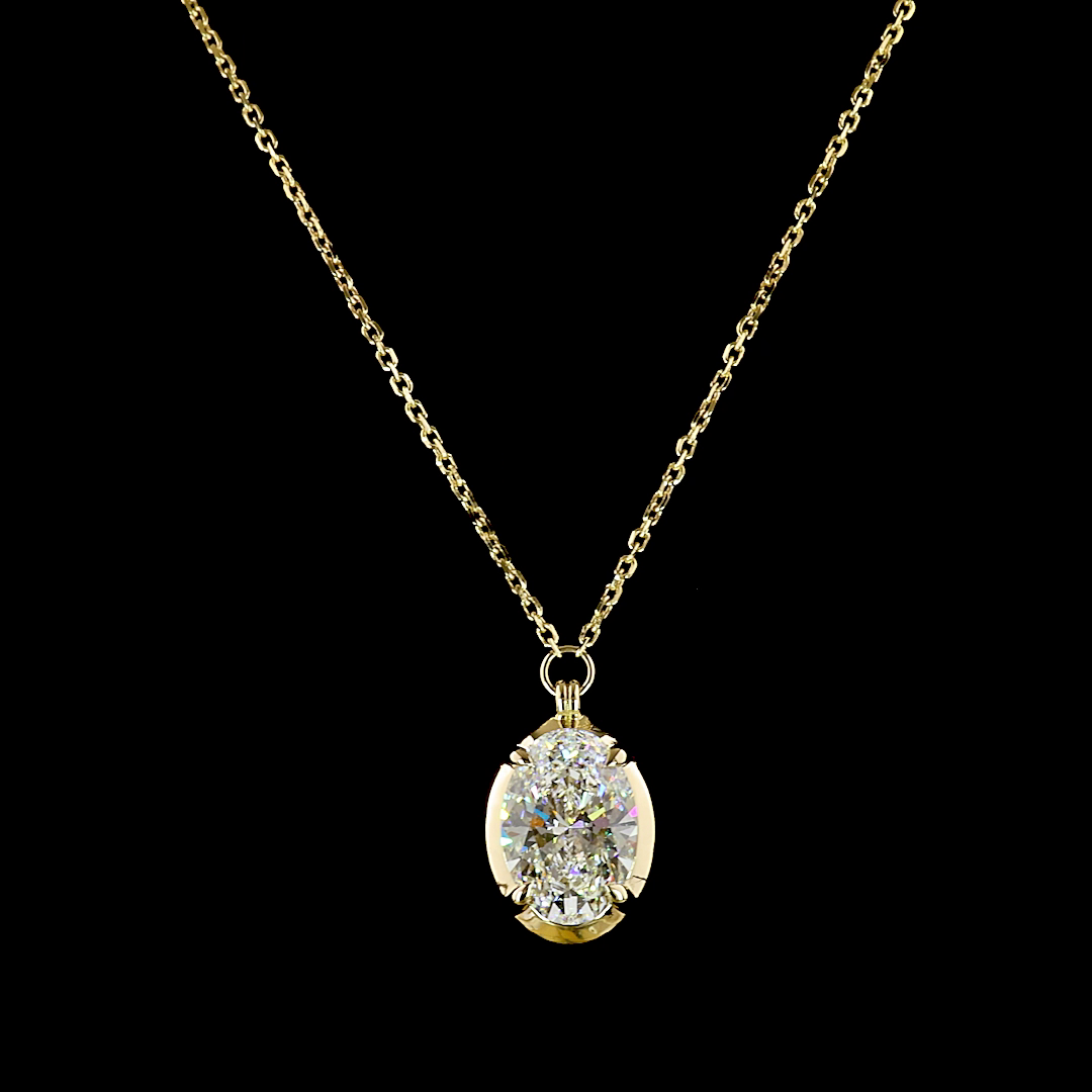 3.05 CT Oval Lab Grown Diamond Solitaire Necklace Pendant 18" (F Color and VS1 Clarity)