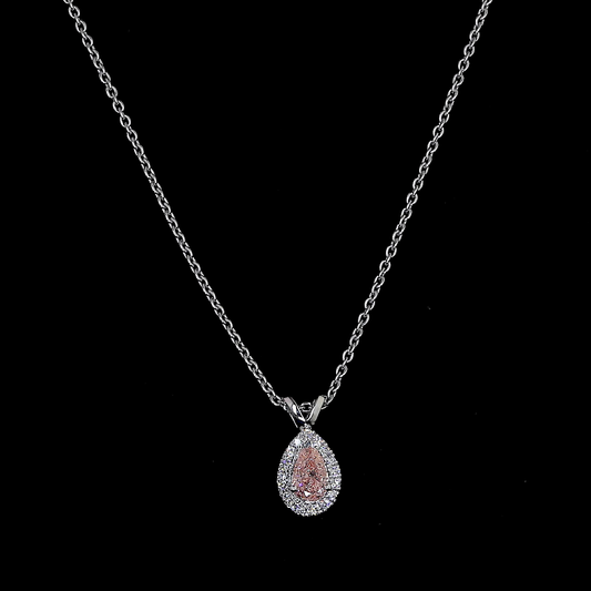 0.44 CTTW Pear Lab Grown Diamond Halo Necklace Pendant (SI1 Clarity)
