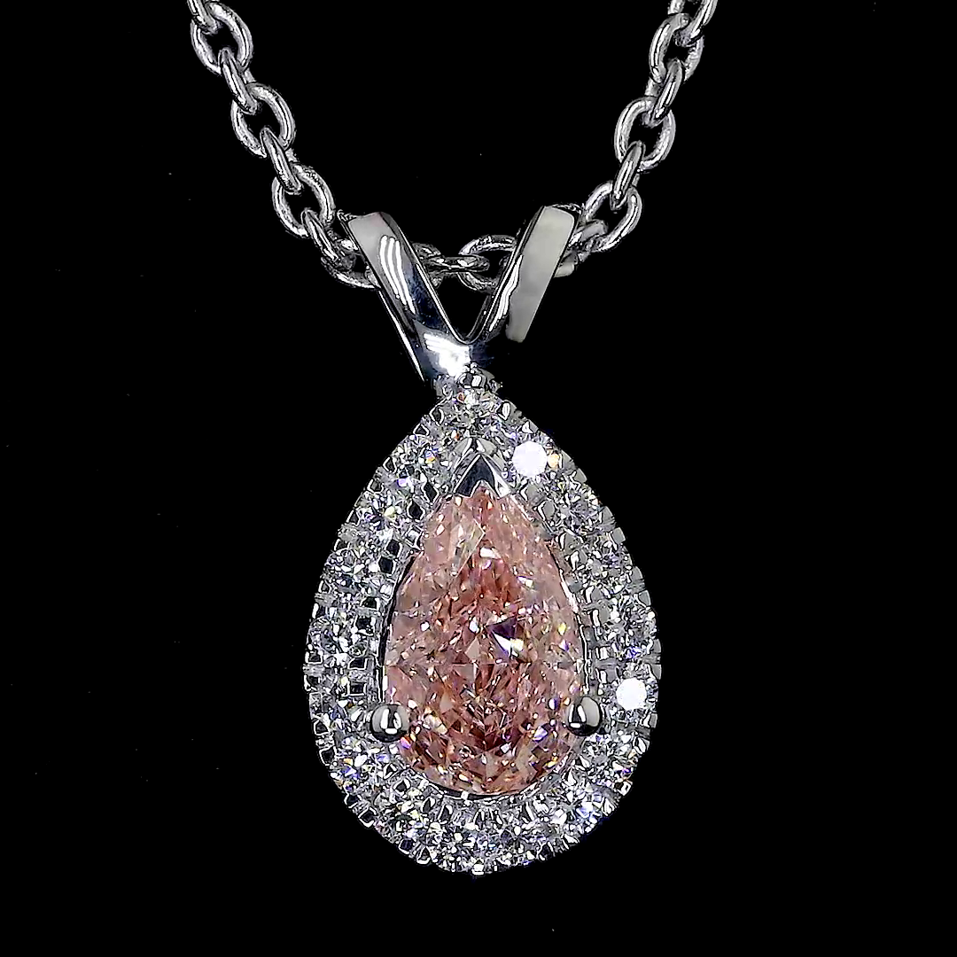 0.44 CTTW Pear Lab Grown Diamond Halo Necklace Pendant (SI1 Clarity)
