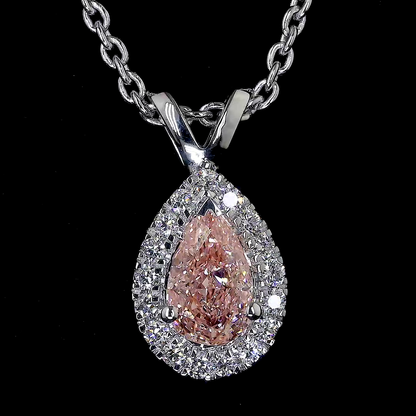 0.44 CTTW Pear Lab Grown Diamond Halo Necklace Pendant (SI1 Clarity)