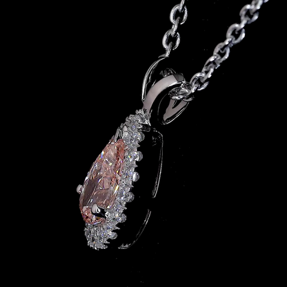 0.44 CTTW Pear Lab Grown Diamond Halo Necklace Pendant (SI1 Clarity)