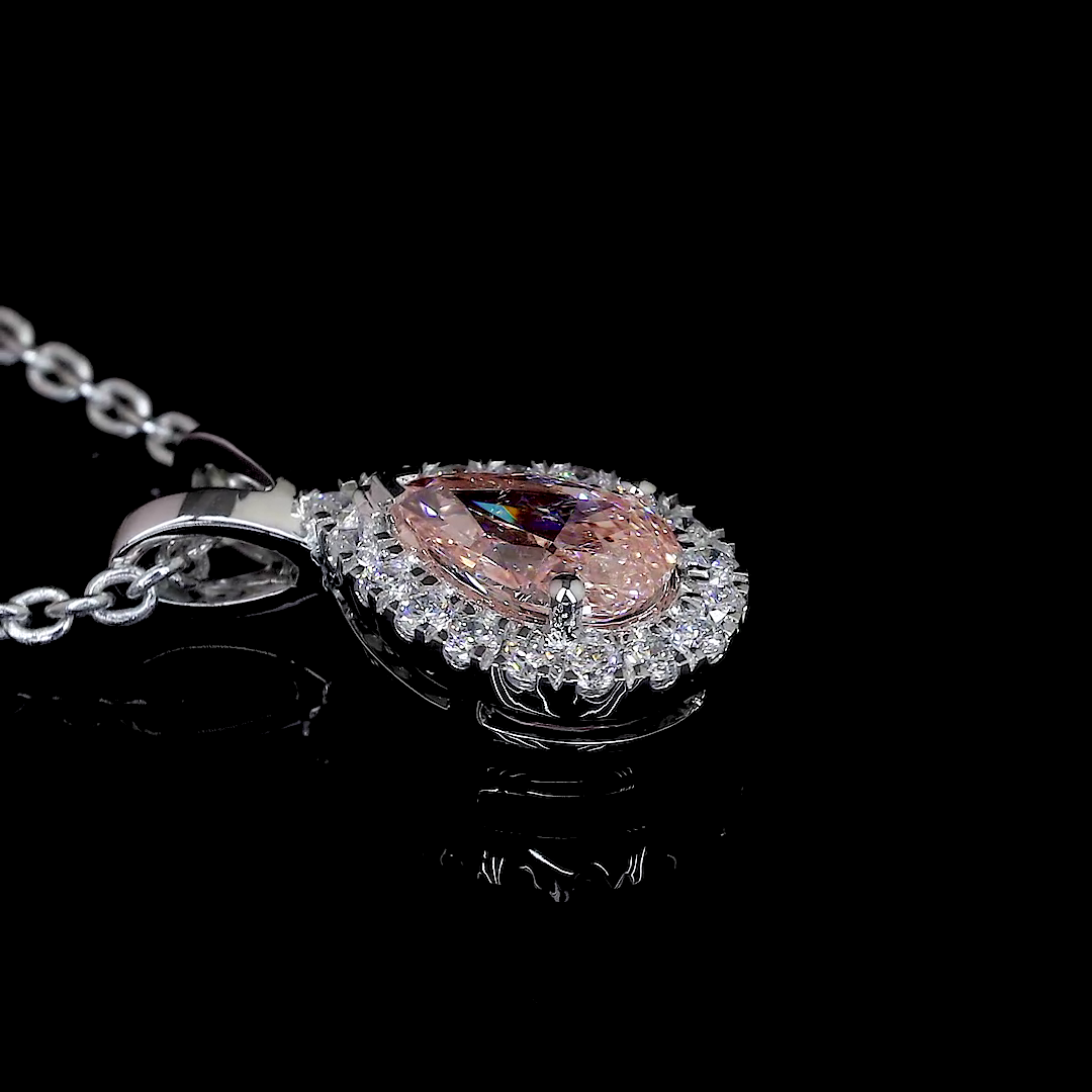 0.44 CTTW Pear Lab Grown Diamond Halo Necklace Pendant (SI1 Clarity)