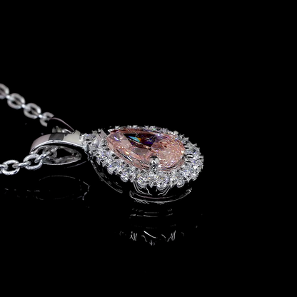 0.44 CTTW Pear Lab Grown Diamond Halo Necklace Pendant (SI1 Clarity)