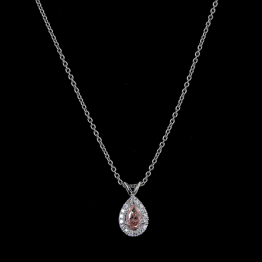 0.44 CTTW Pear Lab Grown Diamond Halo Necklace Pendant (SI1 Clarity)