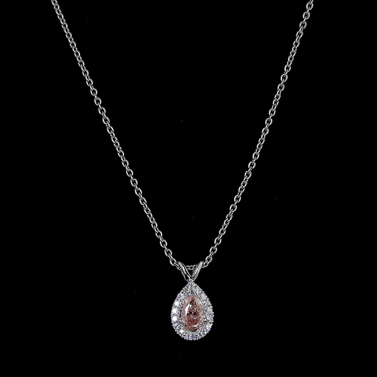 0.44 CTTW Pear Lab Grown Diamond Halo Necklace Pendant (SI1 Clarity)