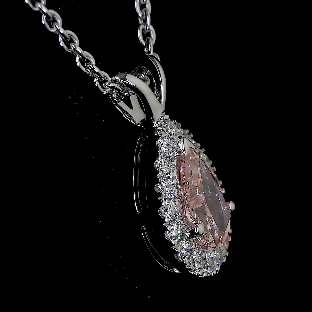 0.44 CTTW Pear Lab Grown Diamond Halo Necklace Pendant (SI1 Clarity)