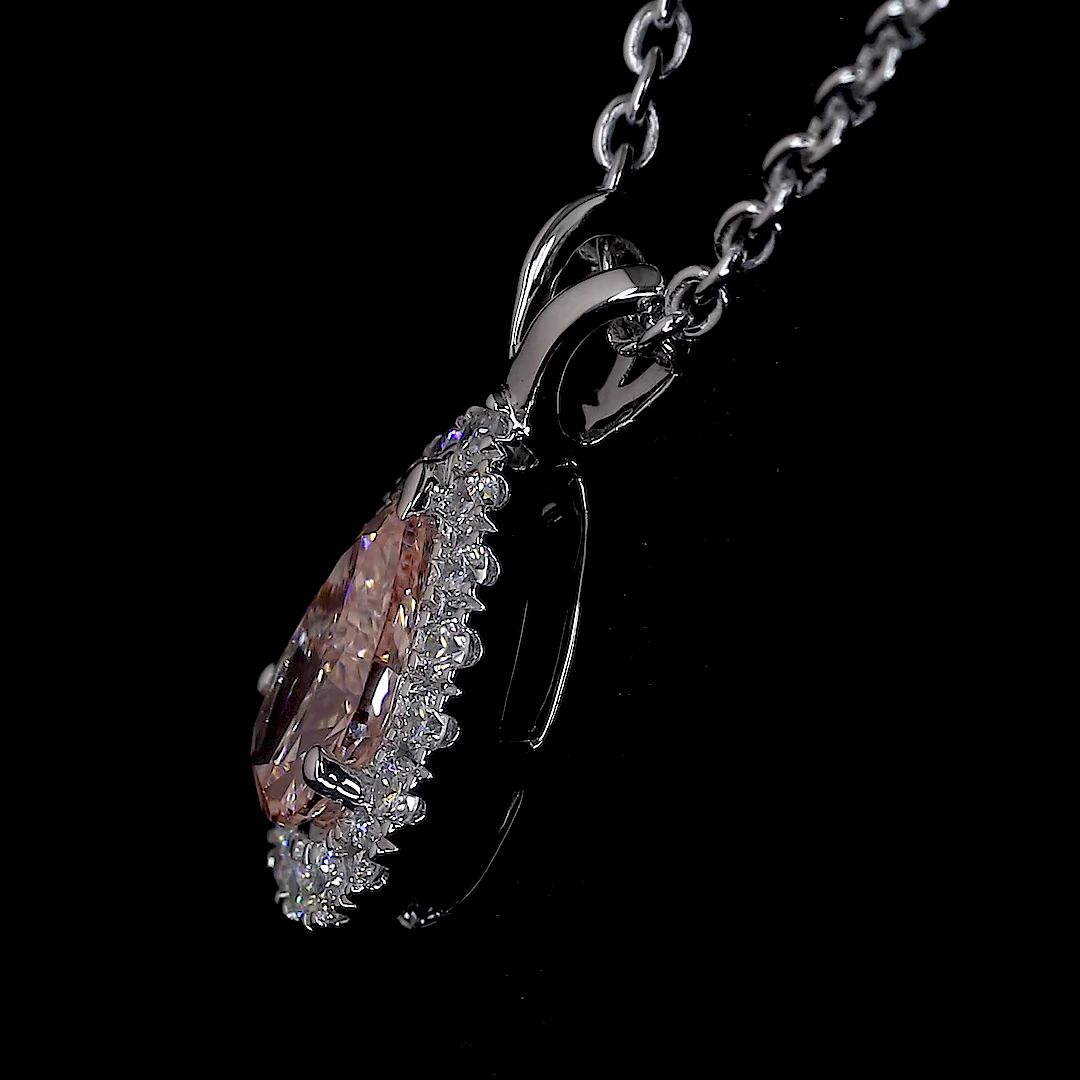 0.44 CTTW Pear Lab Grown Diamond Halo Necklace Pendant (SI1 Clarity)
