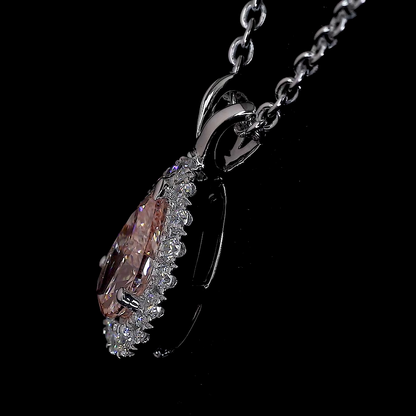 0.44 CTTW Pear Lab Grown Diamond Halo Necklace Pendant (SI1 Clarity)