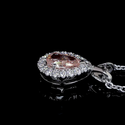 0.44 CTTW Pear Lab Grown Diamond Halo Necklace Pendant (SI1 Clarity)
