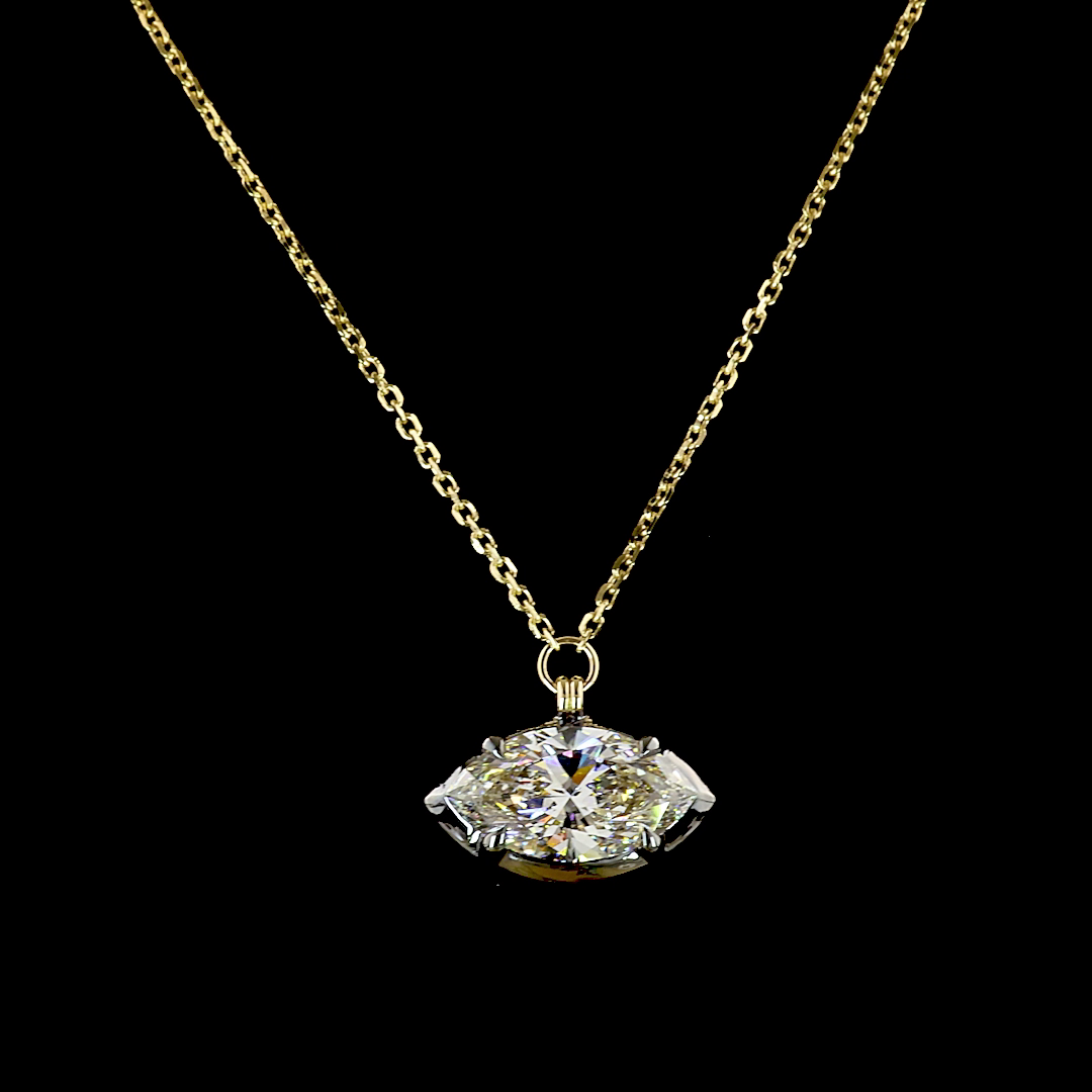 2.55 CT Marquise Lab Grown Diamond Solitaire Necklace Pendant 18" (F Color and VS1 Clarity)