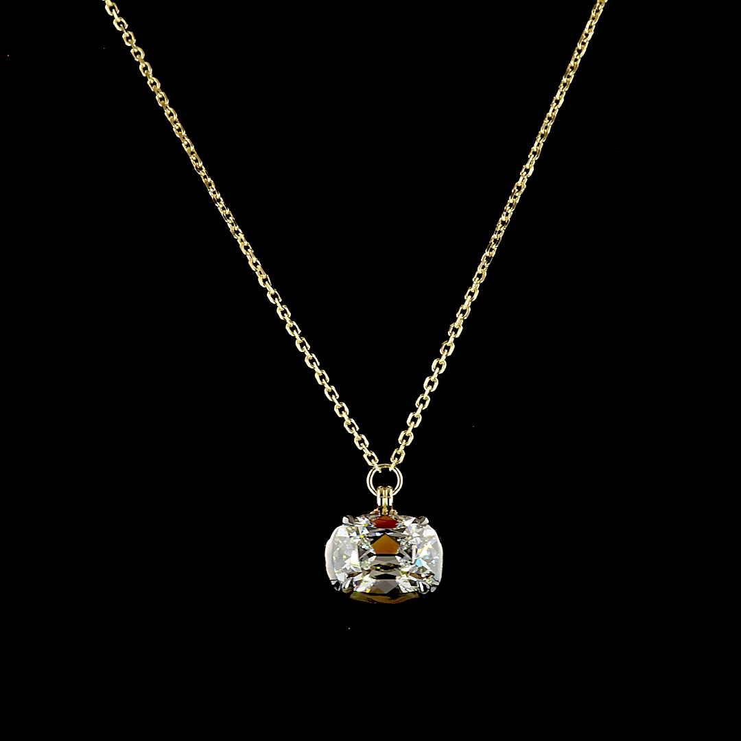2.62 CT Antique Cushion Lab Grown Diamond Solitaire Necklace Pendant 18" (F Color and VS1 Clarity)