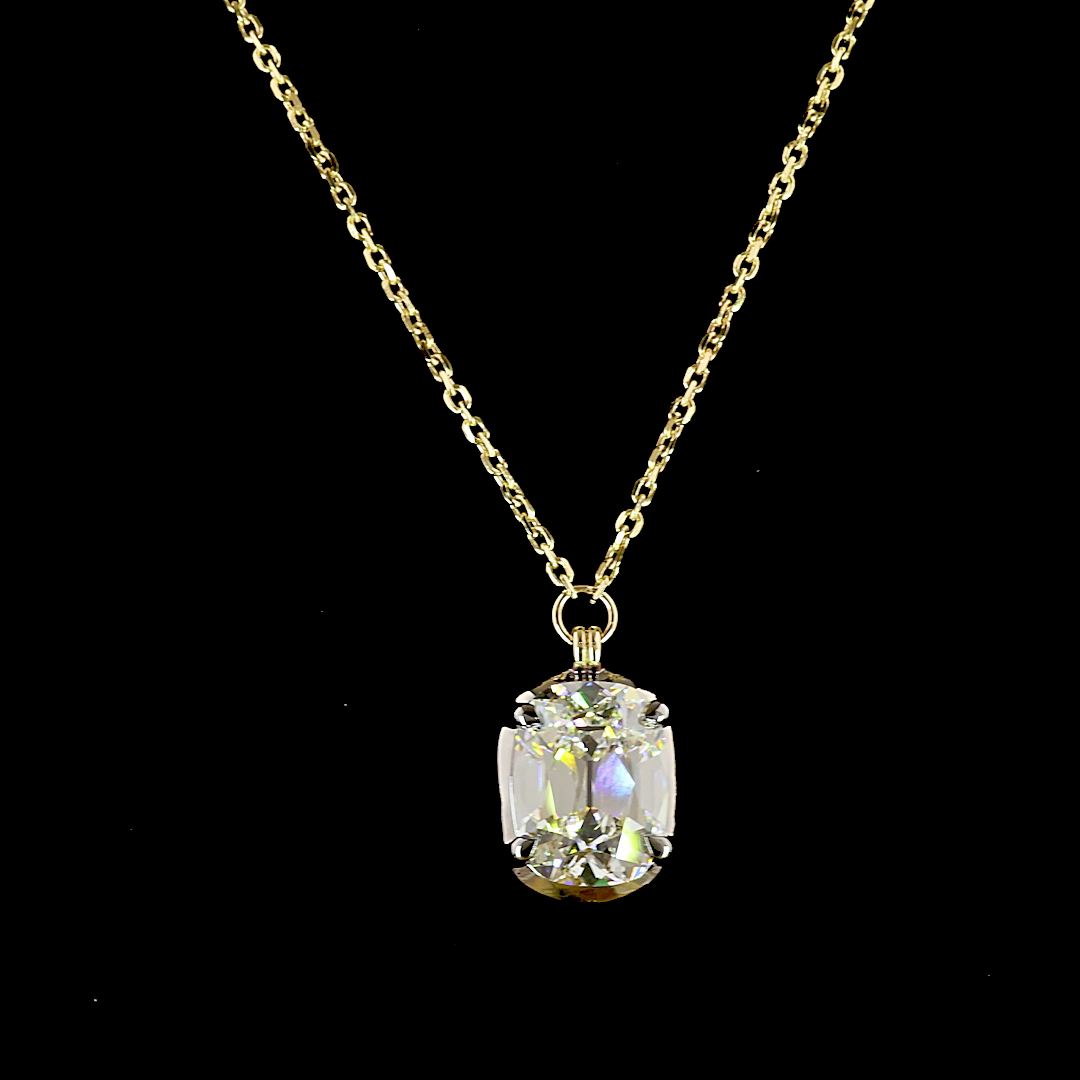 3.09 CT Antique Cushion Lab Grown Diamond Solitaire Necklace Pendant 18" (F Color and VS1 Clarity)