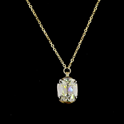 3.09 CT Antique Cushion Lab Grown Diamond Solitaire Necklace Pendant 18" (F Color and VS1 Clarity)