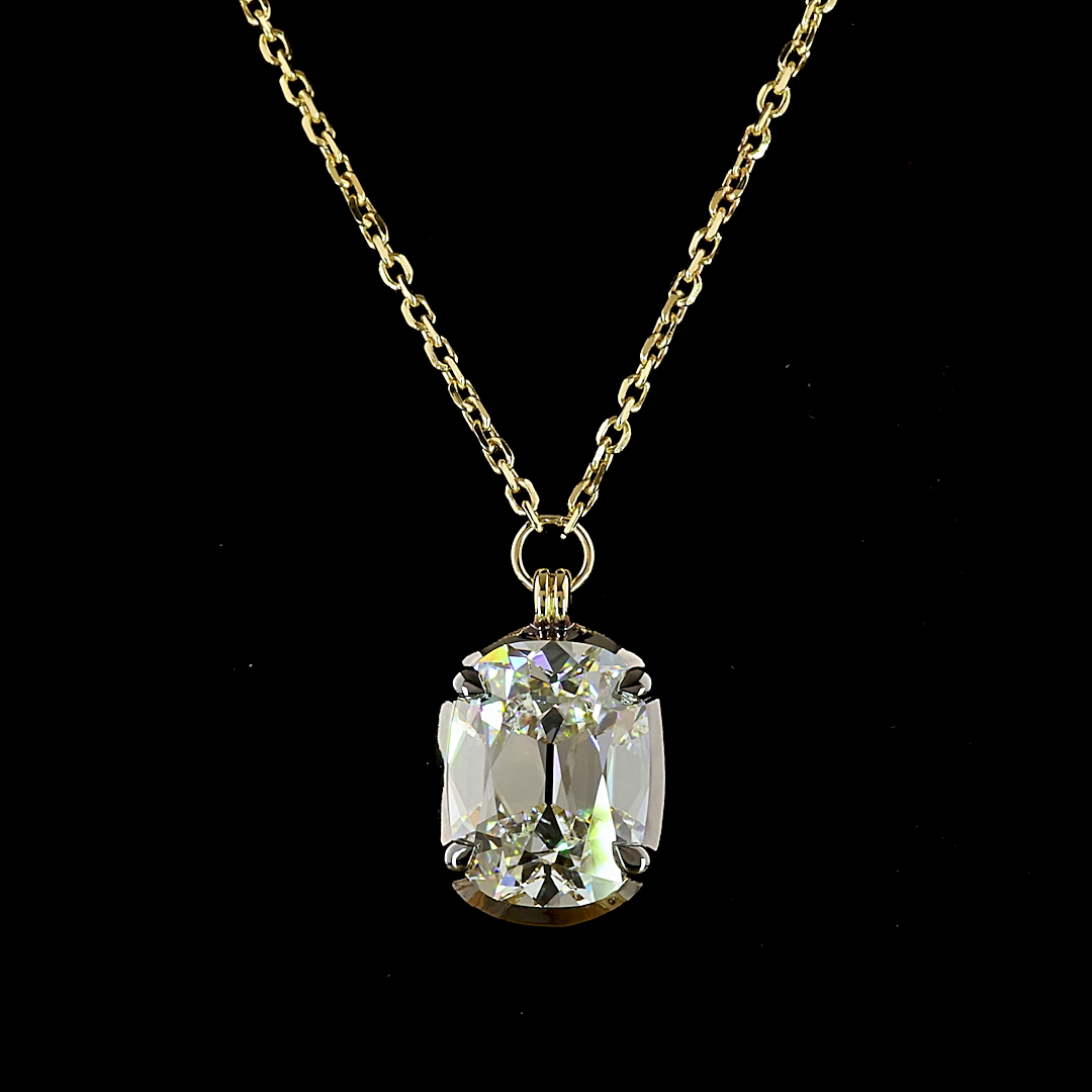 3.09 CT Antique Cushion Lab Grown Diamond Solitaire Necklace Pendant 18" (F Color and VS1 Clarity)