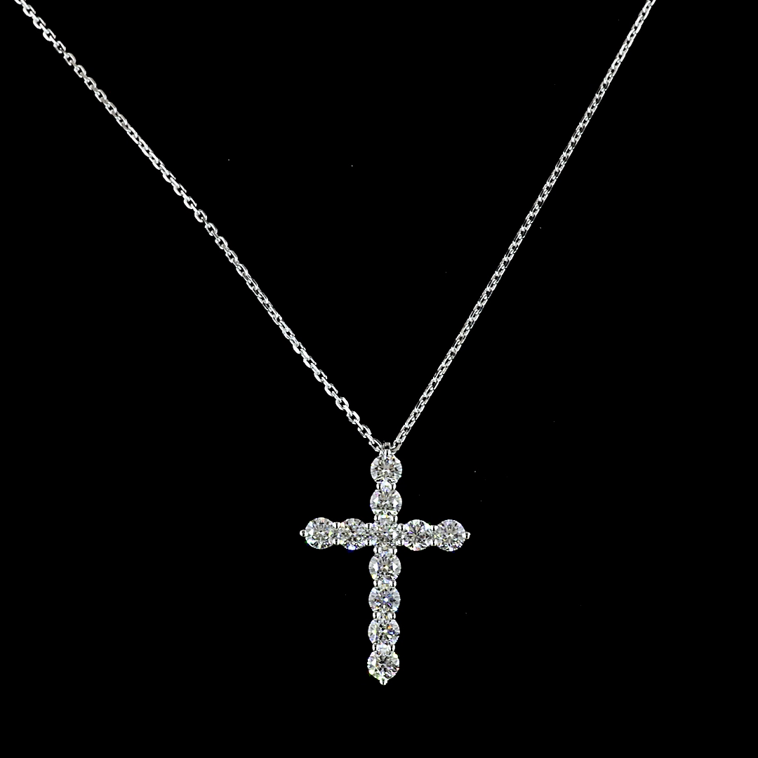 1.09 CTTW Round Lab Diamond Cross Necklace Pendant (H Color and SI Clarity)