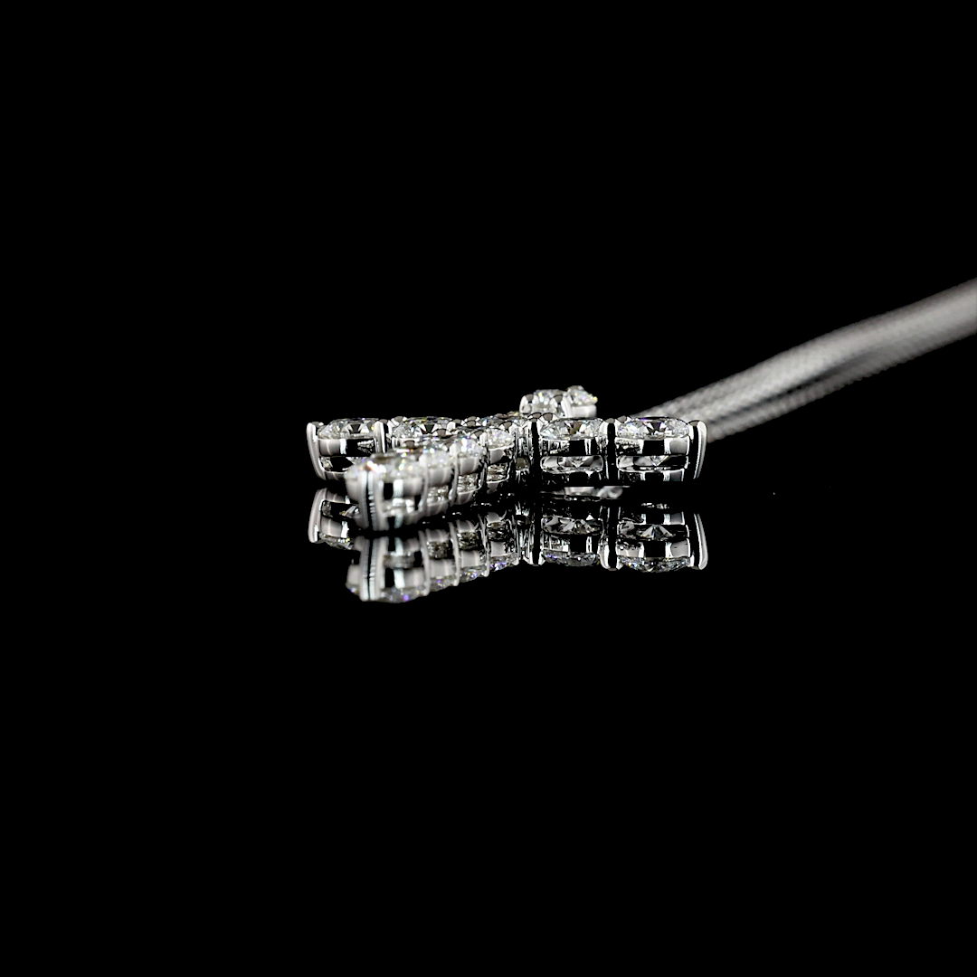 1.09 CTTW Round Lab Diamond Cross Necklace Pendant (H Color and SI Clarity)