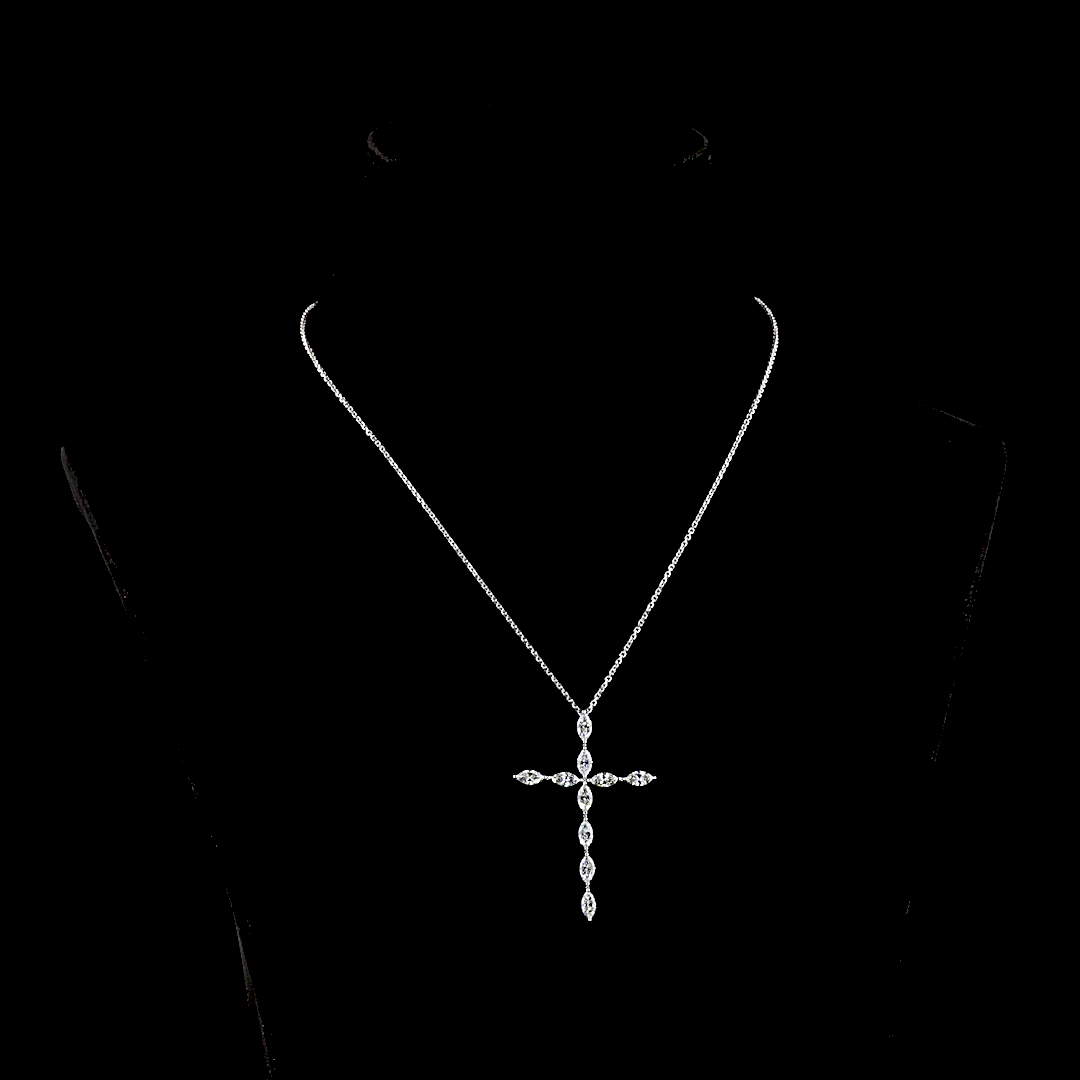 2.05 CTTW Marquise Lab Diamond Cross Necklace Pendant (F+ Color and VS+ Clarity)