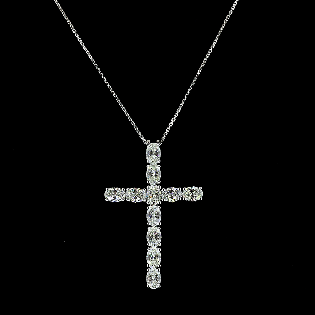 4.13 CTTW Oval Lab Diamond Cross Necklace Pendant (H Color and SI Clarity)