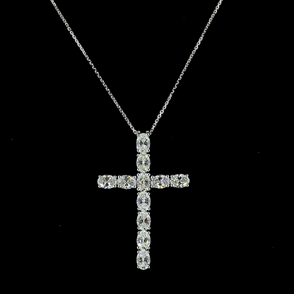 4.13 CTTW Oval Lab Diamond Cross Necklace Pendant (H Color and SI Clarity)