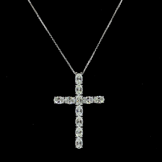 4.13 CTTW Oval Lab Diamond Cross Necklace Pendant (H Color and SI Clarity)