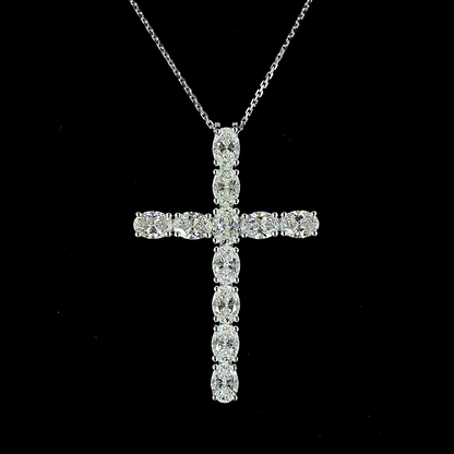 4.13 CTTW Oval Lab Diamond Cross Necklace Pendant (H Color and SI Clarity)