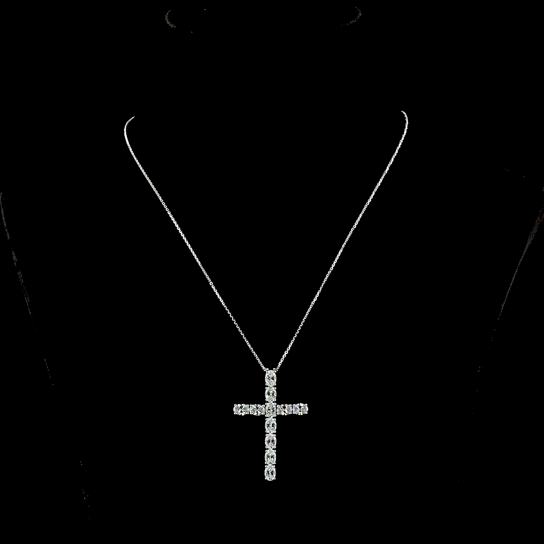 4.13 CTTW Oval Lab Diamond Cross Necklace Pendant (H Color and SI Clarity)