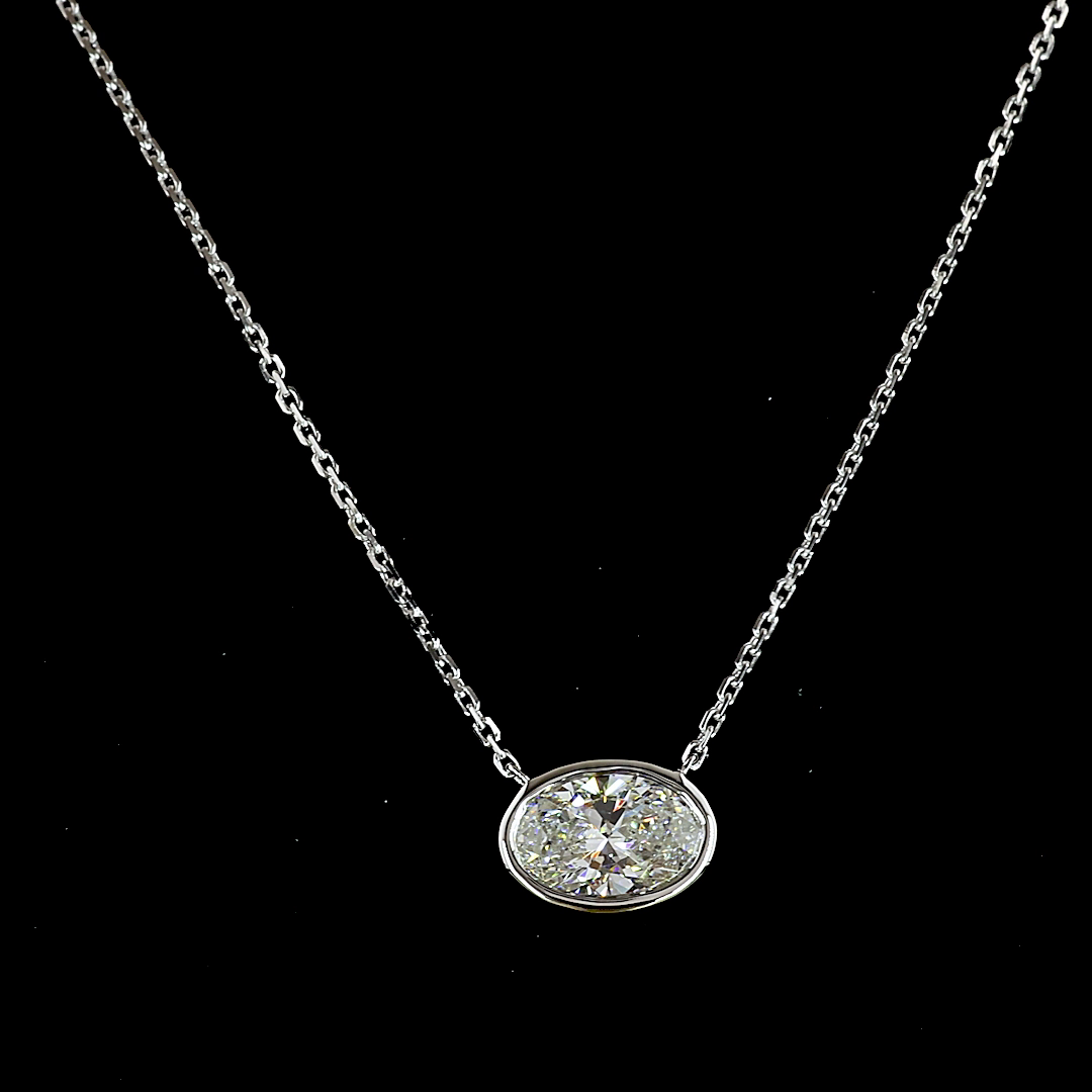 1.00 CT Oval Lab Grown Diamond Solitaire Necklace Pendant 18" (D Color and VVS2 Clarity)