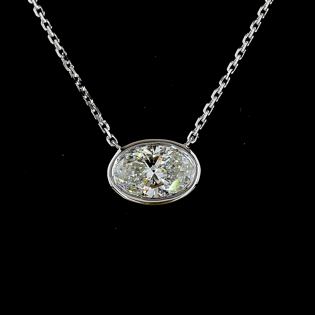 1.00 CT Oval Lab Grown Diamond Solitaire Necklace Pendant 18" (D Color and VVS2 Clarity)