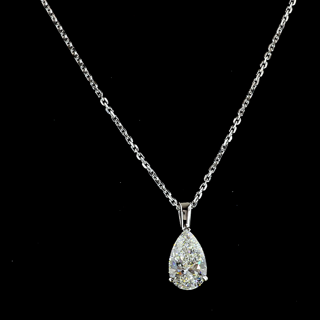 1.02 CT Pear Lab Grown Diamond Solitaire Necklace Pendant 18" (E Color and VVS2 Clarity)
