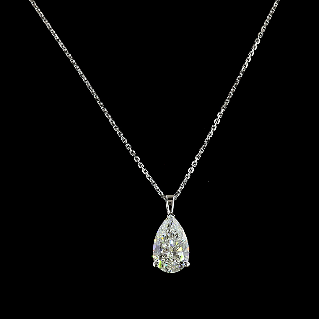 2.05 CT Pear Lab Grown Diamond Solitaire Necklace Pendant 18" (F Color and VS1 Clarity)