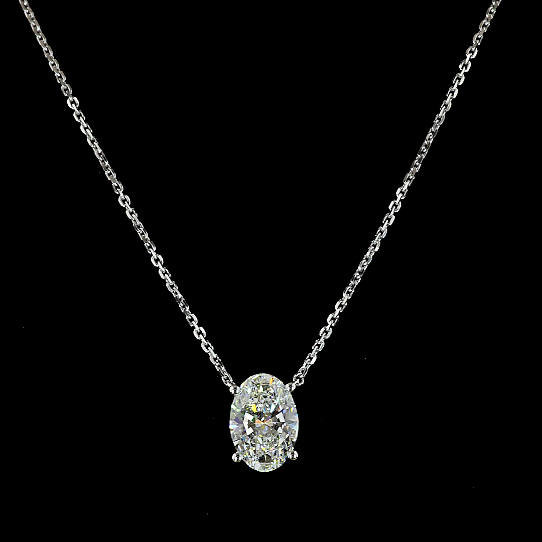1.53 CT Oval Lab Grown Diamond Solitaire Necklace Pendant 18" (F Color and VS1 Clarity)