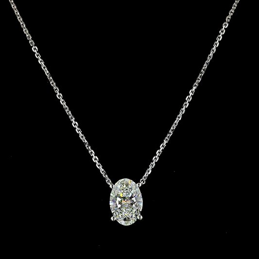 1.53 CT Oval Lab Grown Diamond Solitaire Necklace Pendant 18" (F Color and VS1 Clarity)